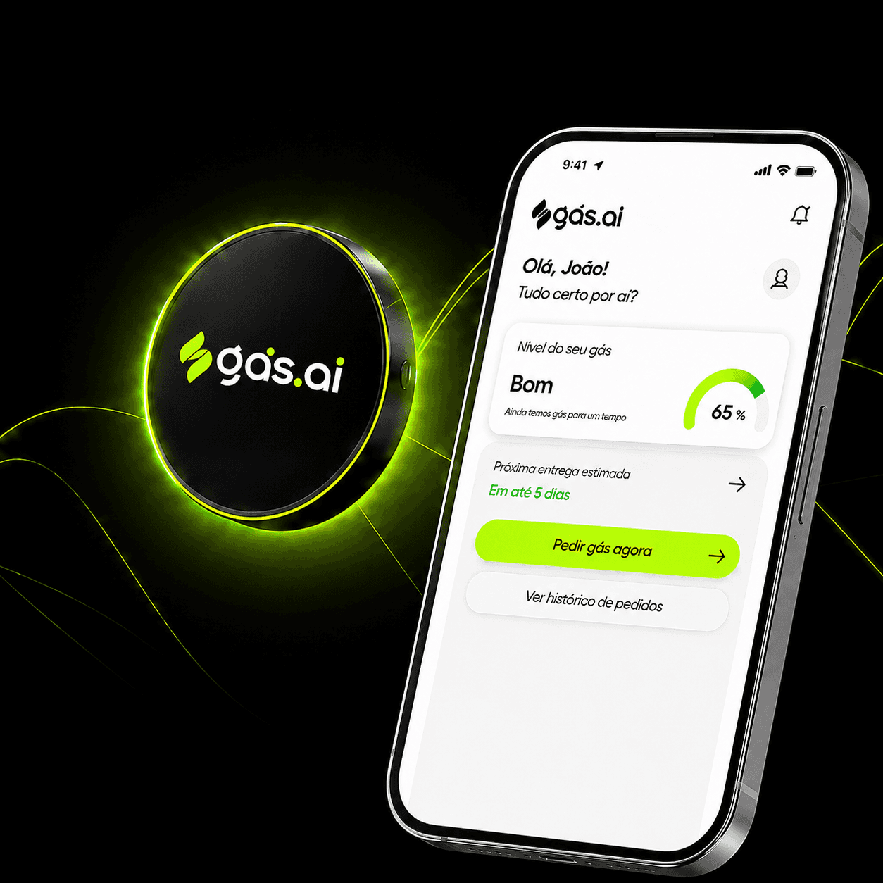 Medidor inteligente Gás Aí com app no celular
